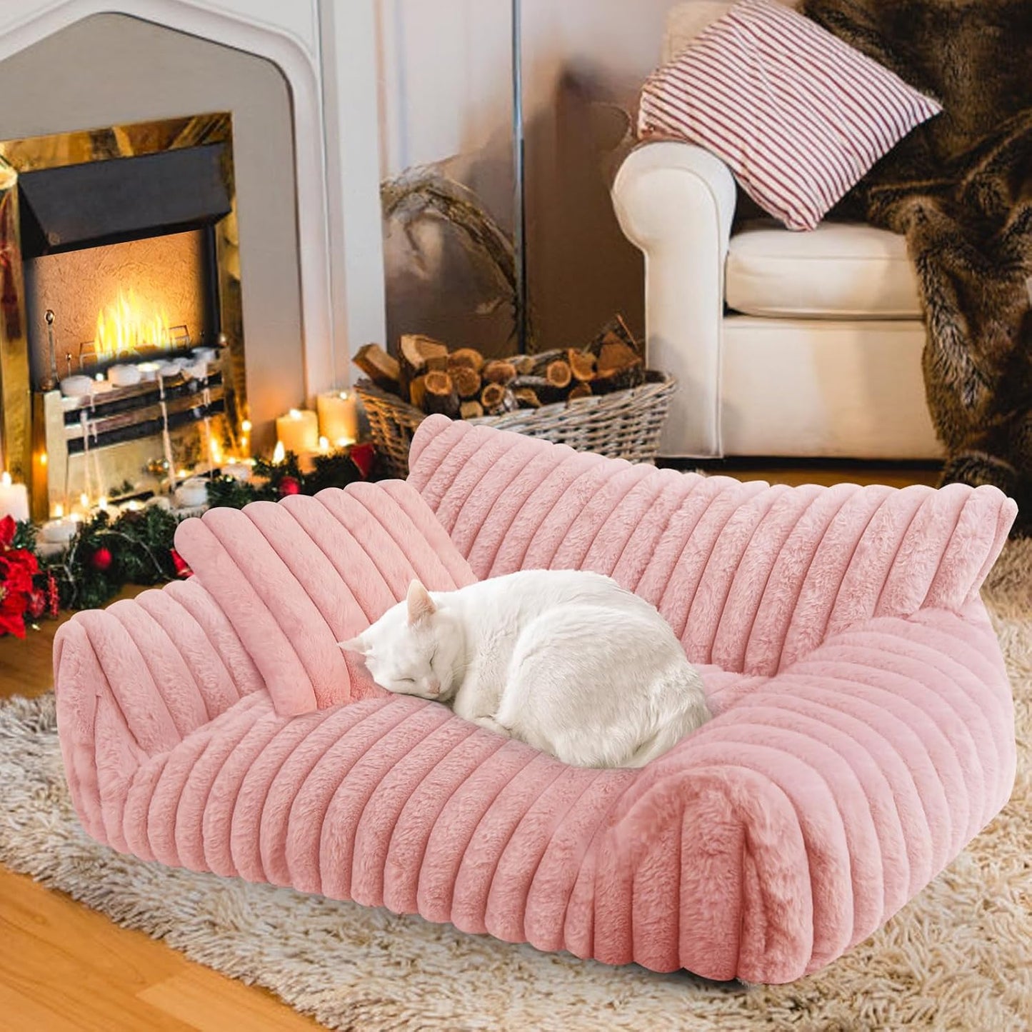 Cute Cat Couch Bed for Indoor Cats, Fluffy Pet Cat Sofa with Premium Soft Corduroy Fleece, Cute Small Dog Beds for Small Dogs, Fuzzy Puppy Chair with Removable Washable Cover (24x18x10,Grey) - Image 10
