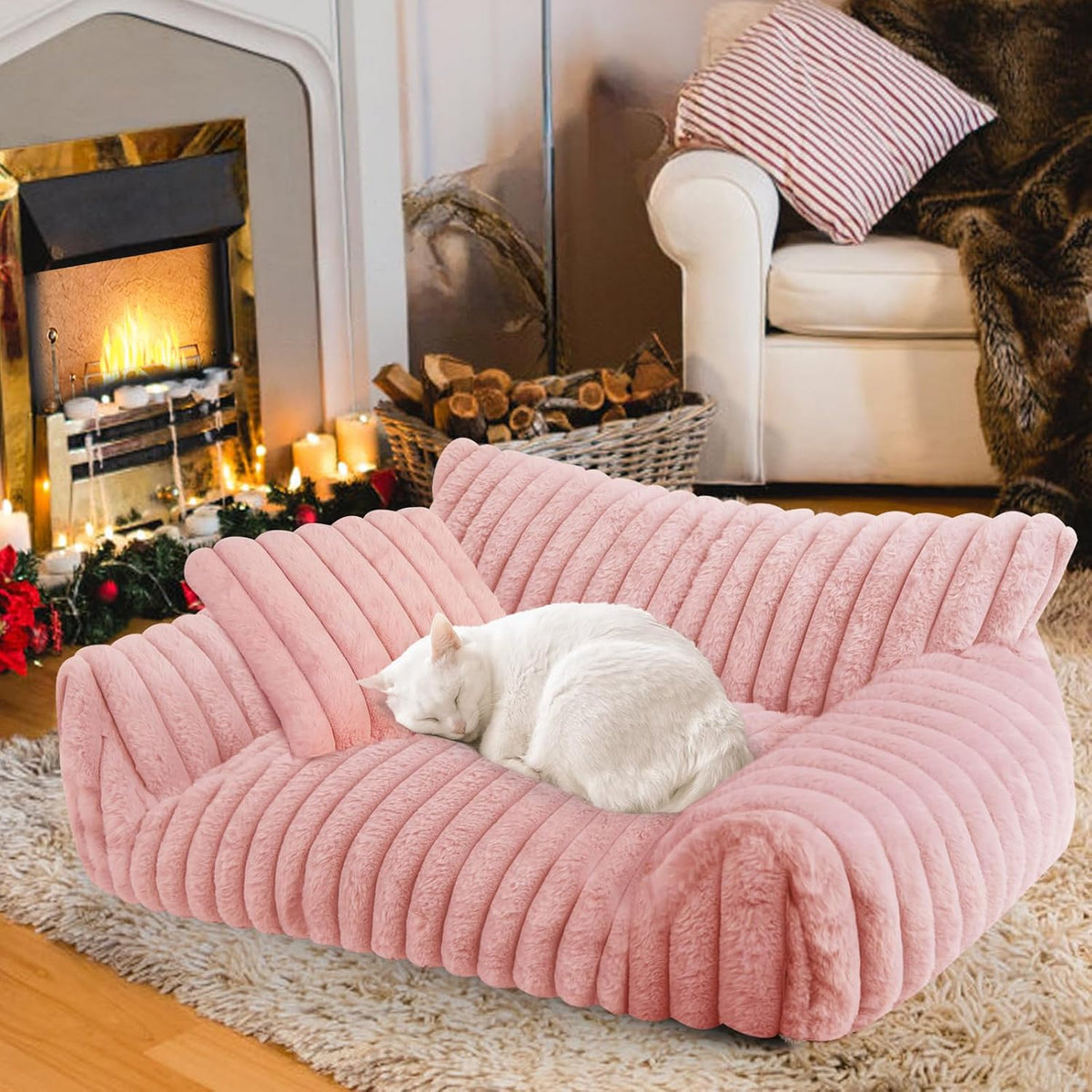Cute Cat Couch Bed for Indoor Cats, Fluffy Pet Cat Sofa with Premium Soft Corduroy Fleece, Cute Small Dog Beds for Small Dogs, Fuzzy Puppy Chair with Removable Washable Cover (24x18x10,Grey) - Image 10