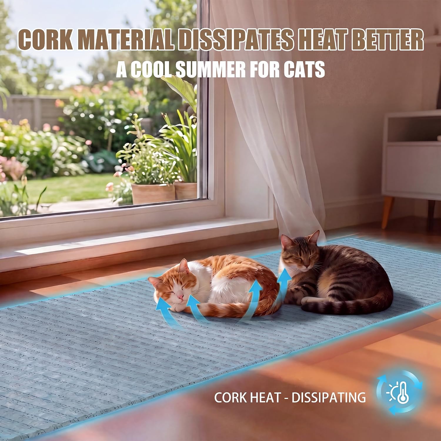 Cat stretching on cork scratch rug