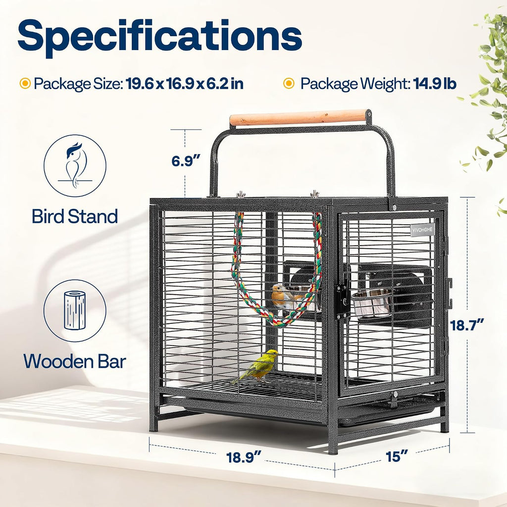 VIVOHOME 19 Inch Wrought Iron Travel Bird Cage for Cockatiel Parakeets - Image 7