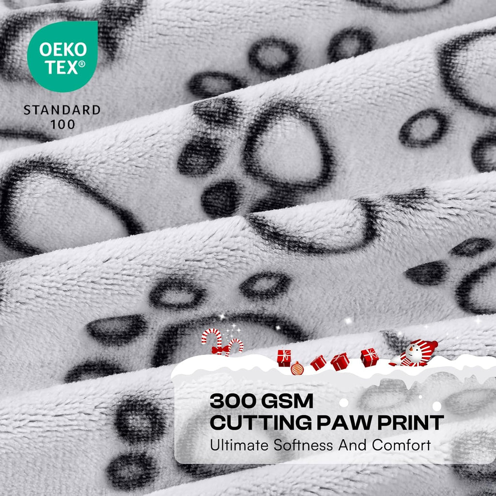 Luciphia fleece puppy blanket grey paw print design furniture protector