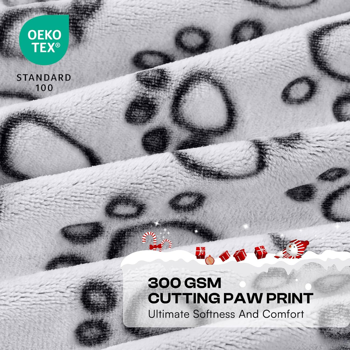 Luciphia fleece puppy blanket grey paw print design furniture protector