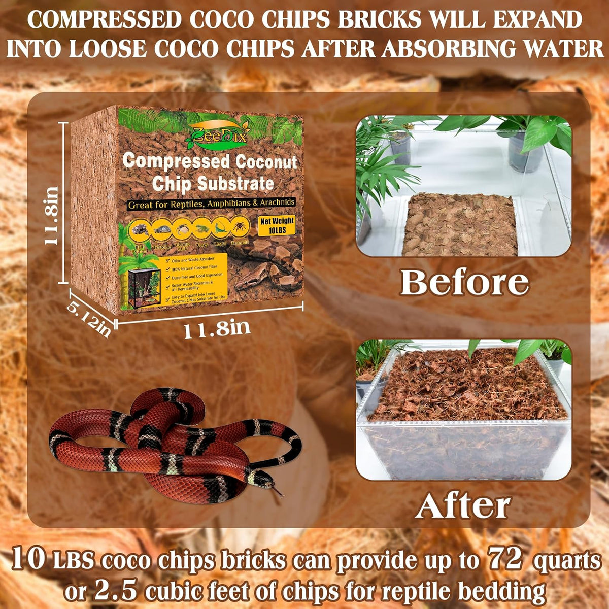 ZeeDix 10lb compressed coco coir brick