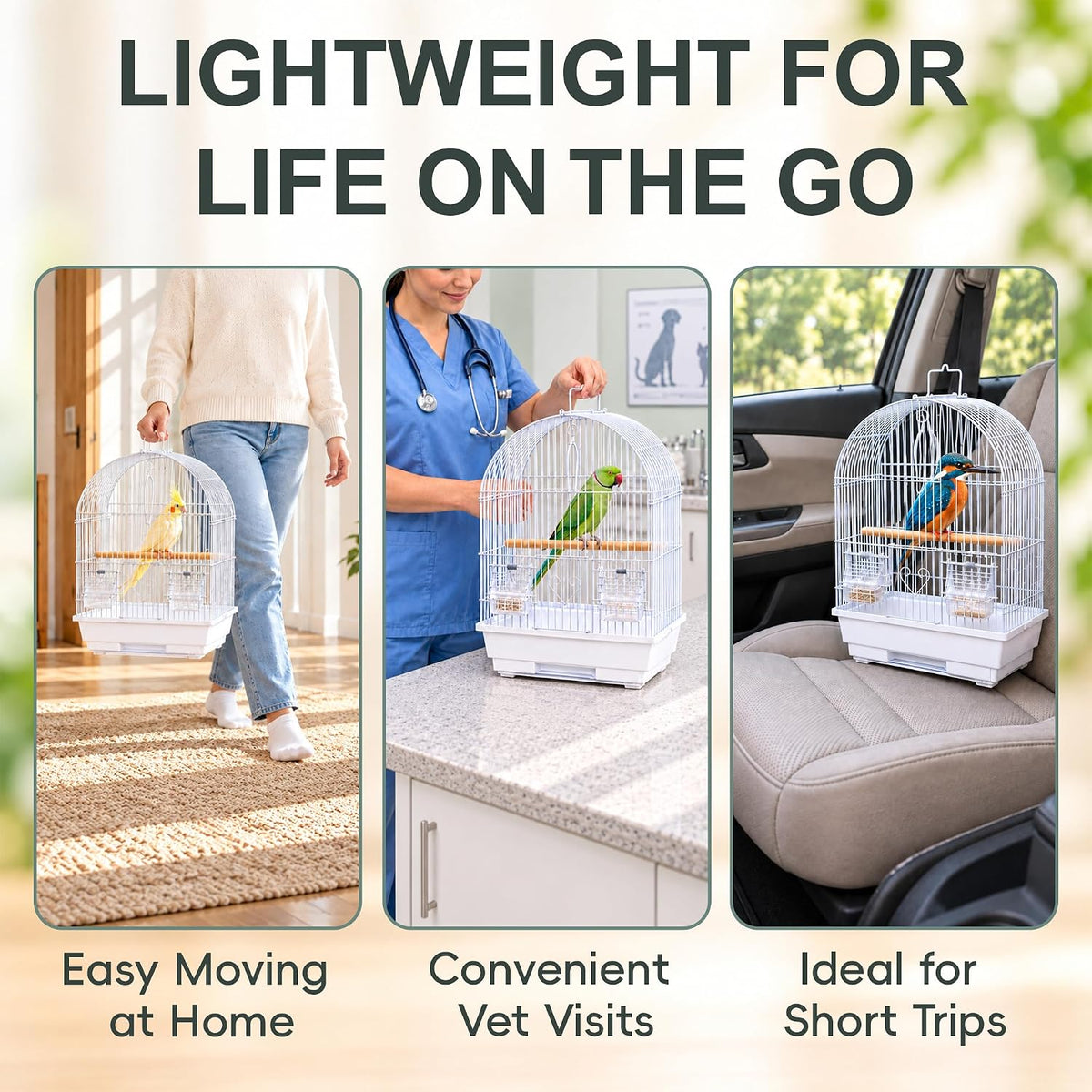 Small Bird Cage, Lightweight Hanging Travel Cage with Removable Tray - Image 4