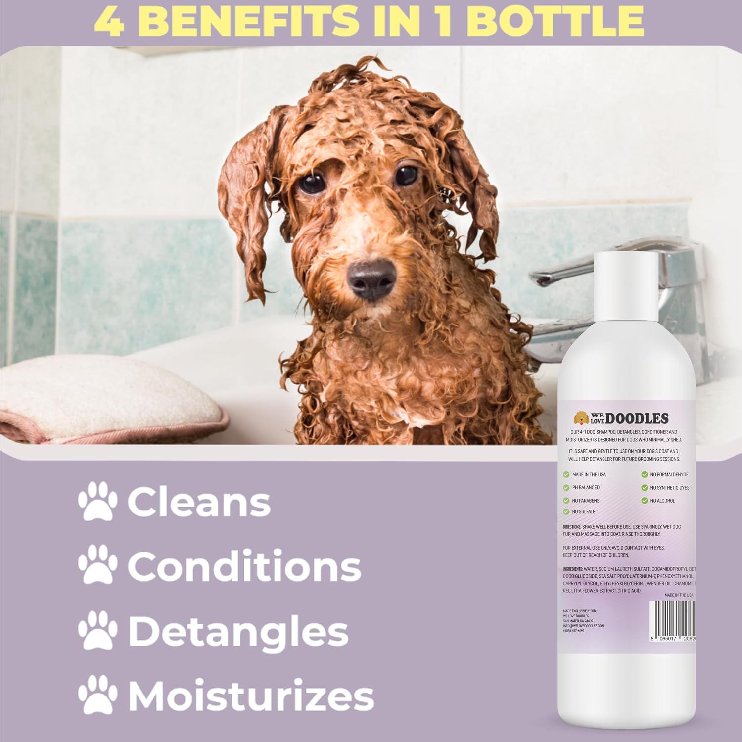 We Love Doodles matted hair dog shampoo formula details and benefits layout