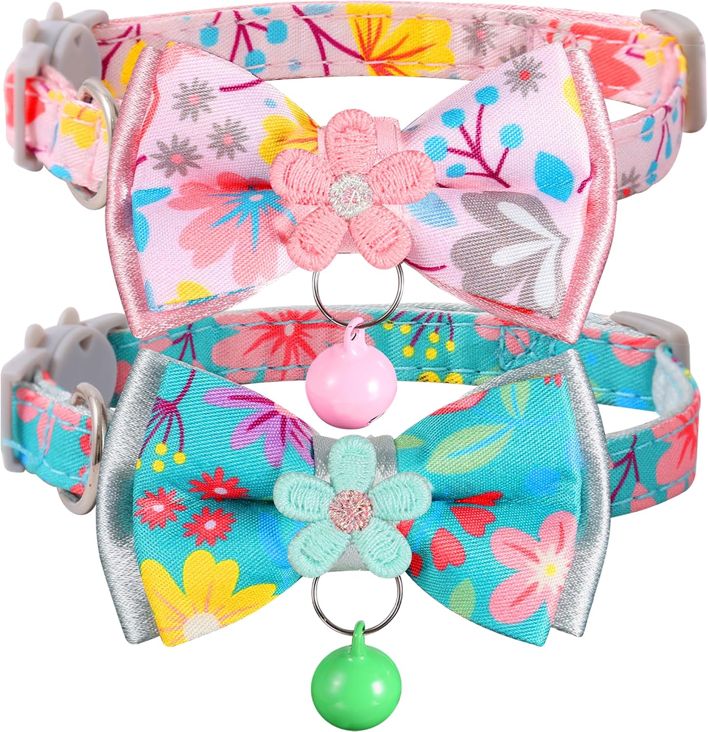 Cat Collar Breakaway, HYQHYX Floral Kitten Collar with Bell, Cute Cat Collar with Bow for Girl Boy Removable Bowtie - Image 9