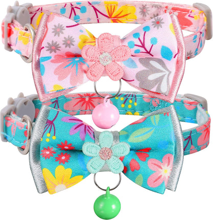 Cat Collar Breakaway, HYQHYX Floral Kitten Collar with Bell, Cute Cat Collar with Bow for Girl Boy Removable Bowtie - Image 9