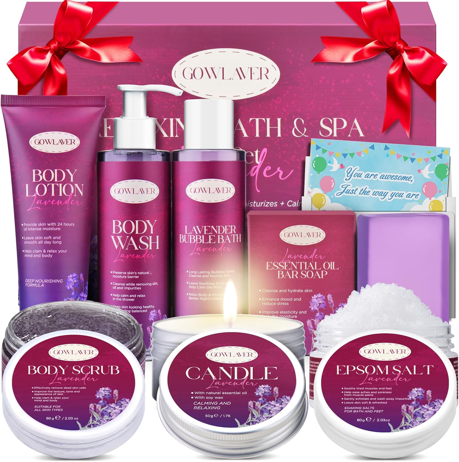 Gowlaver lavender spa gift basket front view