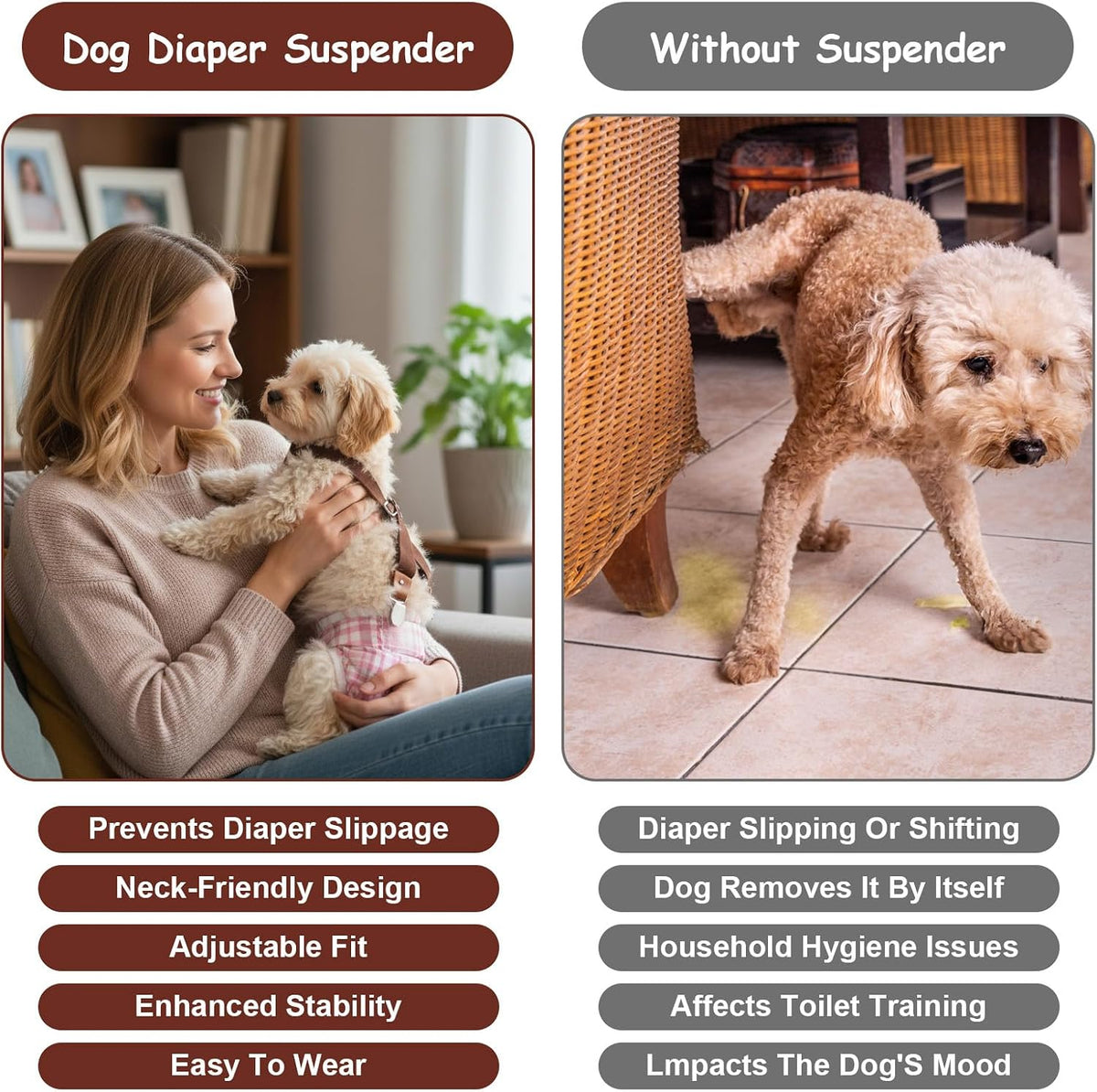 Premium dog diaper fasteners preventing slipping during travel