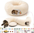 MOYMO cat tunnel bed front view showing the creamy white corduroy texture and circular donut design