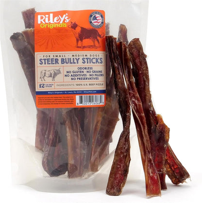 Riley's Steer Bully Sticks for Large to XL Dog Breeds - Odor Free, Single Ingredient Treat - Easily Digestible, 100% Beef Pizzle Sticks for Dogs - 12", 5ct - Image 11