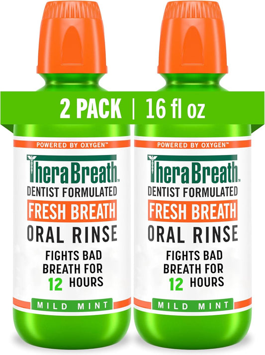 TheraBreath Dentist Formulated Fresh Breath Oral Rinse - Mild Mint Flavor, 16 Ounce (Pack of 2) - Image 1