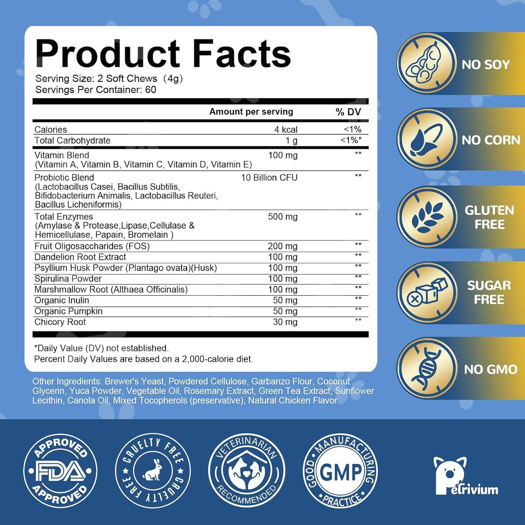 Probiotics for Dogs Digestive Health, Natural Probiotic Supplement with Digestive Enzymes and Prebiotic, Probiotic Chews for Dogs Support Gut Health, Relieve Diarrhea, Enhance Immunity - Image 9
