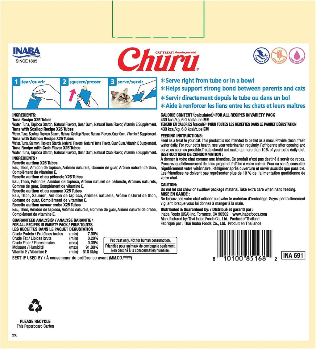 INABA Churu Cat Treats, Lickable, Squeezable Creamy Pure with Vitamin E, 0.5 Ounces per Tube, 100 Tubes Total, Tuna Variety - Image 9