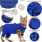 Rear view of pet recovery suit showing secure back buckle design