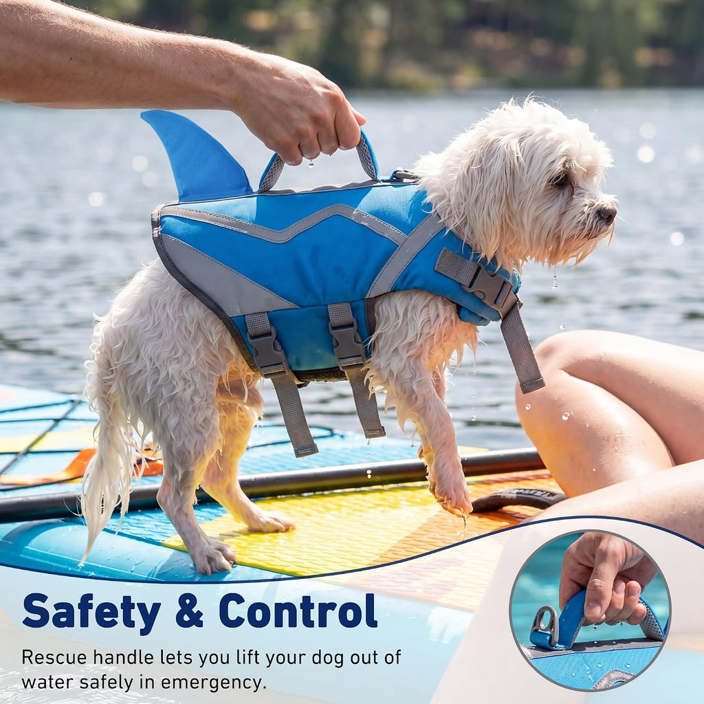 High buoyancy dog swim jacket with padded top rescue handle