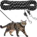 CHERpet reflective cat tie out leash front view showcasing black nylon rope and swivel hook.