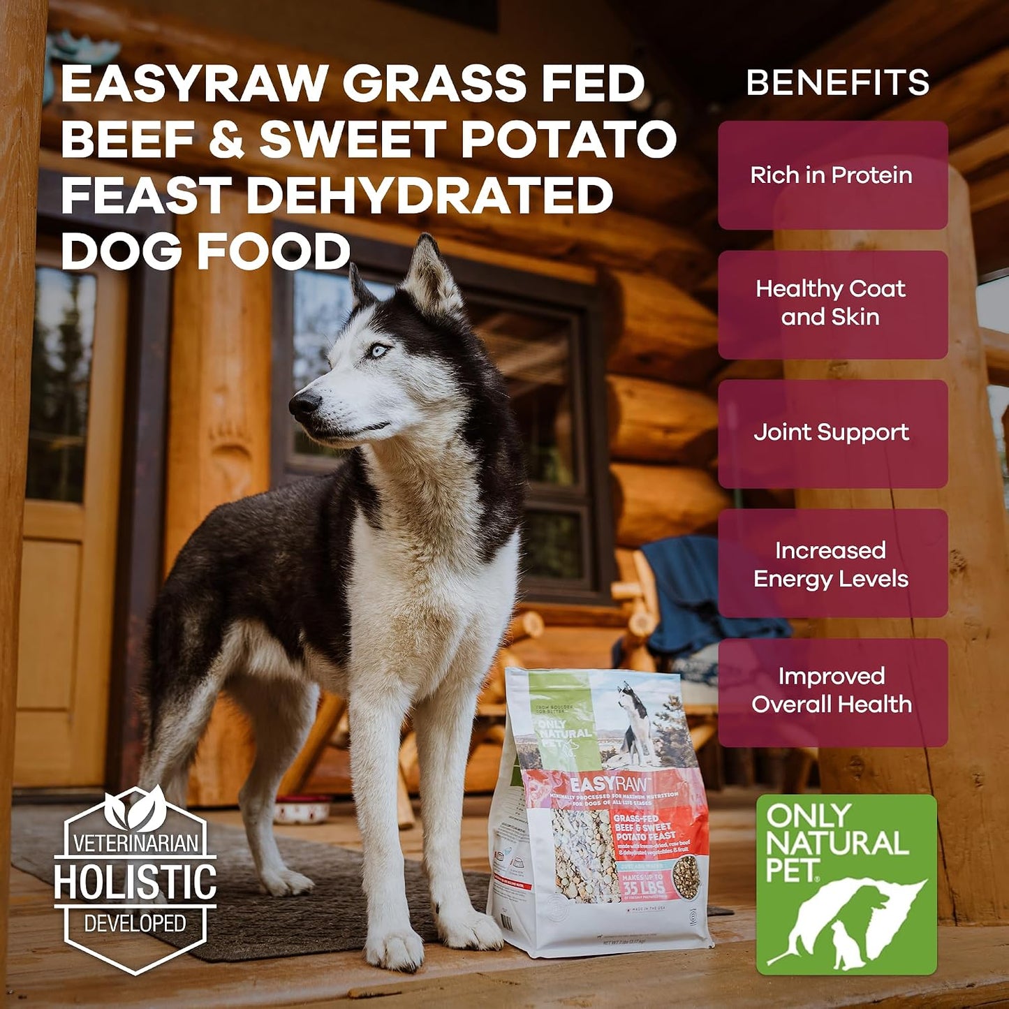 Only Natural Pet EasyRaw grain free paleo friendly dog food bag back label instructions