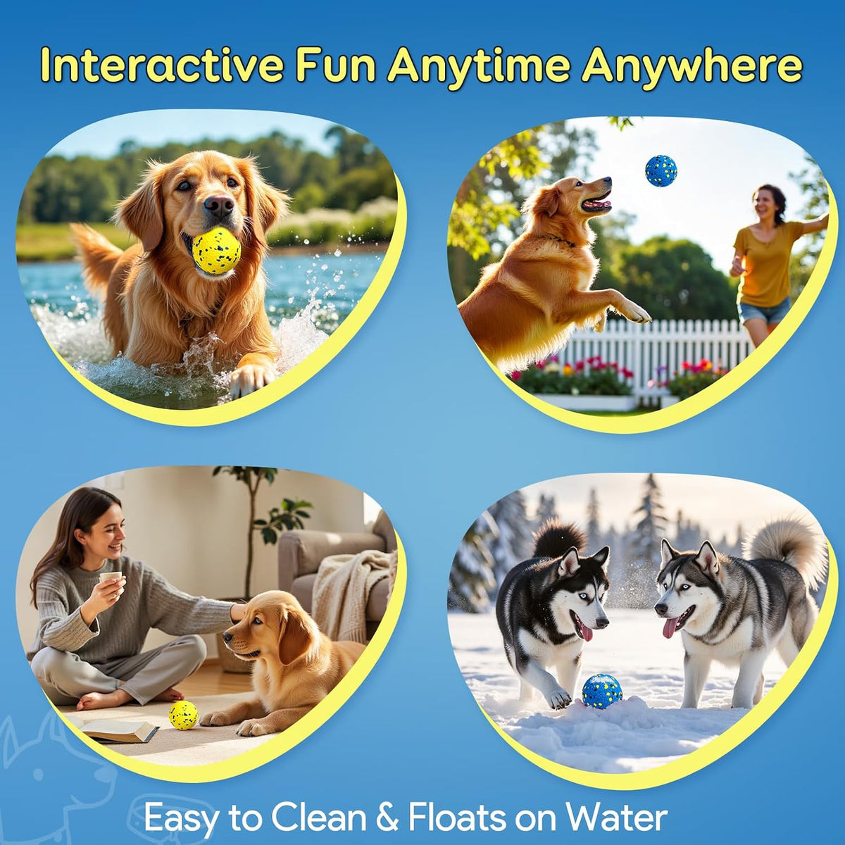 Kimee Dog Balls Tennis Ball Toys Dog Toys for Aggressive Chewers Durable Teething Chew Toys Water Toy Fetch Ball for Large Medium Small Dog and Puppies (4 Balls) - Image 8