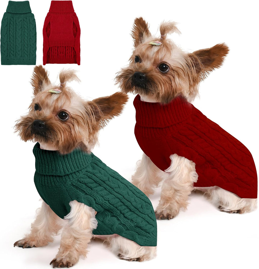 Dog Sweater 2 Pack for Small Dogs, Size S, Pink & Purple | Stretchy cable knit turtleneck, machine washable, high belly cut, comfy winter fit for Chihuahua, Maltese - Image 14