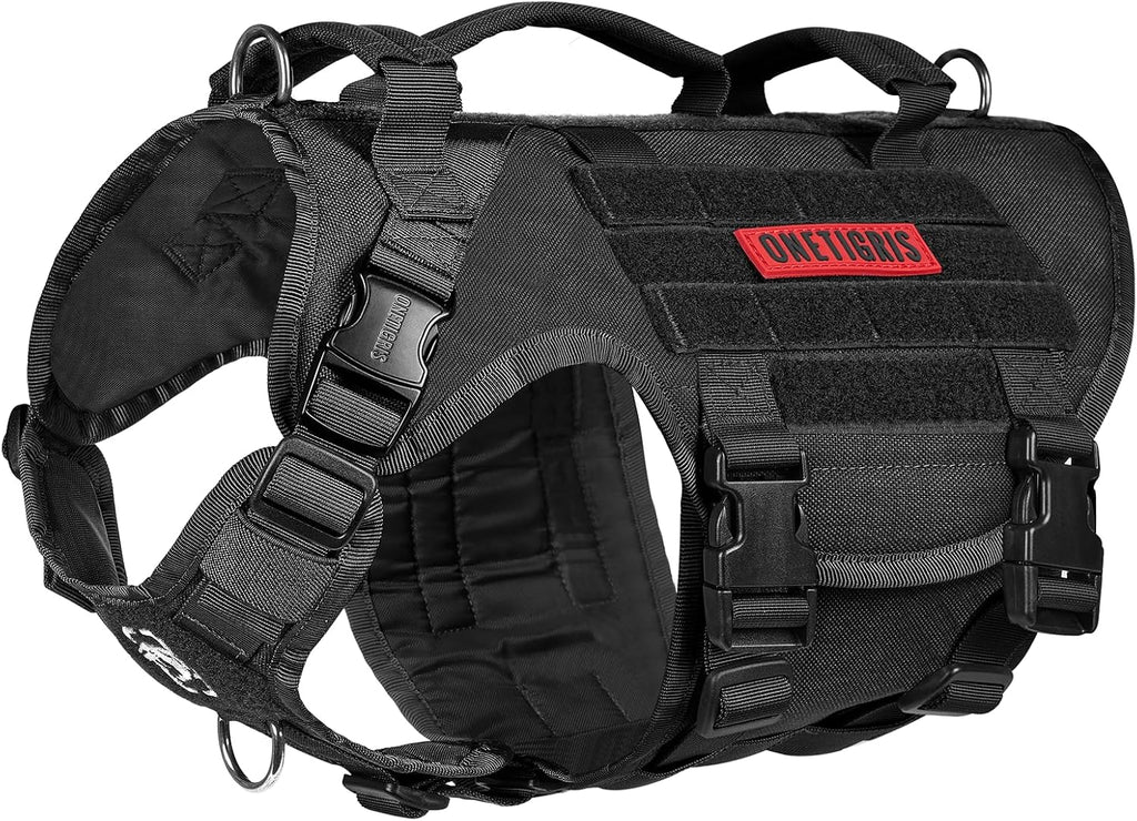 OneTigris Large Tactical Dog Harness, No Pulling Adjustable Dog Vest Harness, Heavy Duty Dog Harness with Handle, Large Hook and Loop Panels for Patch Black - Image 13