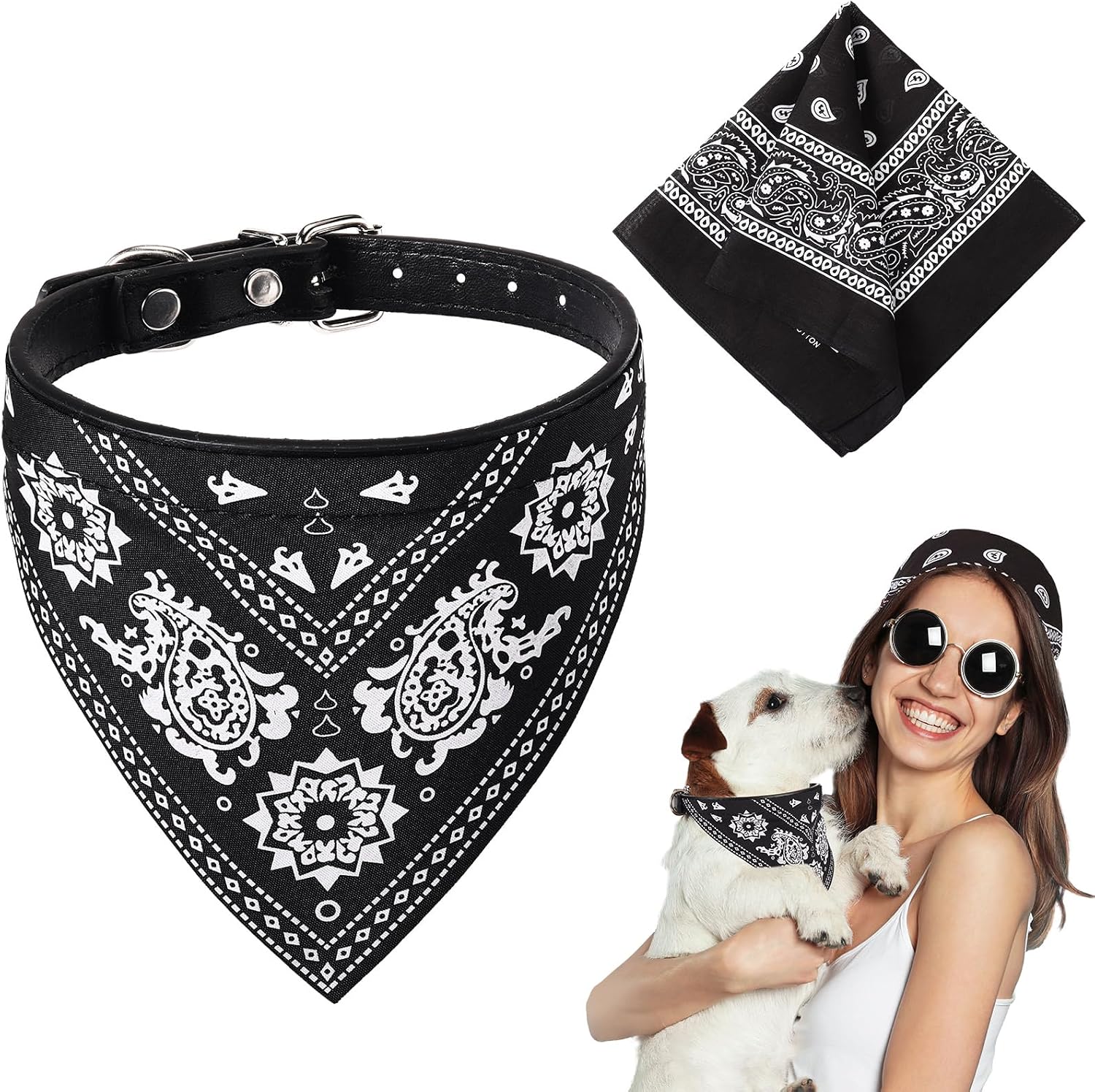 Chicingyou adjustable small dog collar with integrated triangle neckerchief scarf