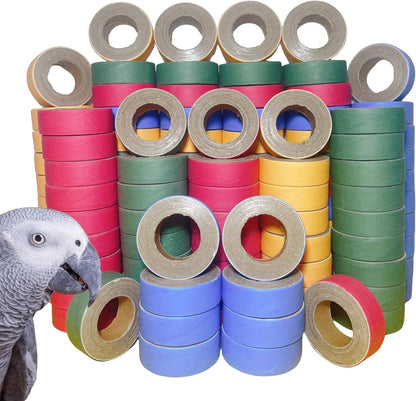Packaging details of the twenty four piece bird toy pack showing exact sizing and texture dimensions