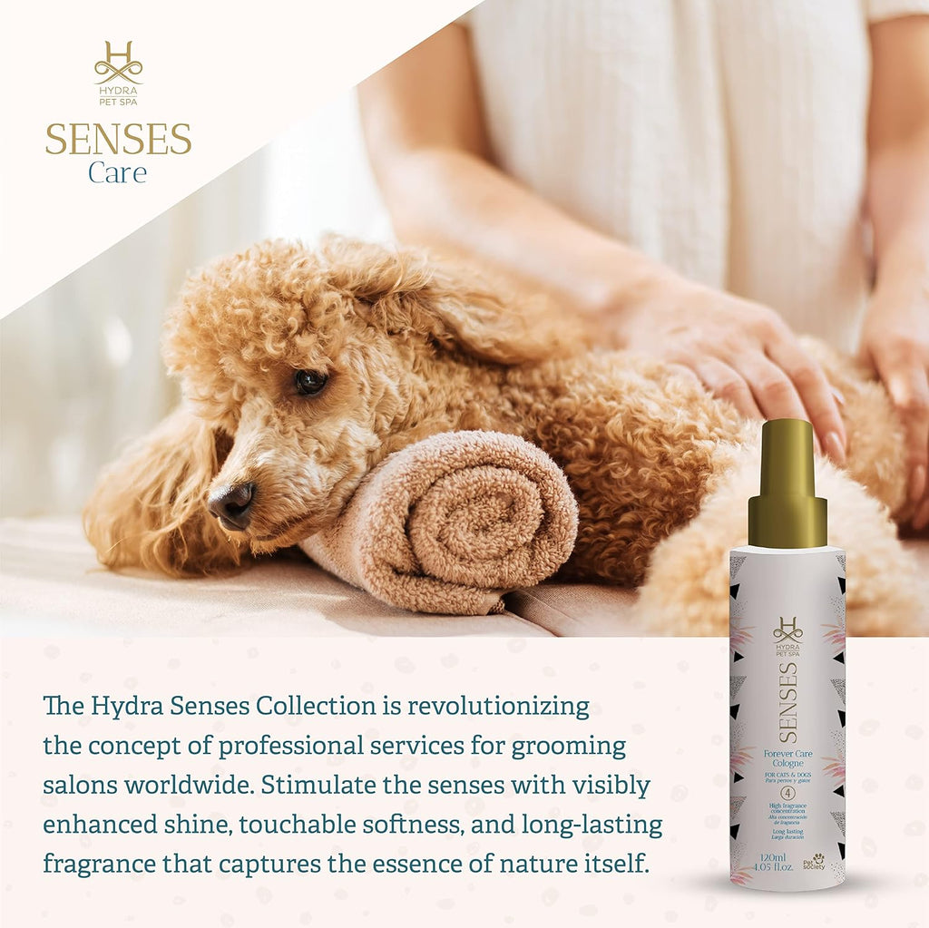 Safe and gentle vanilla scented pet perfume spray being applied to a clean dry pet coat.