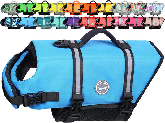 Vivaglory ripstop dog life vest blue large front view for water safety
