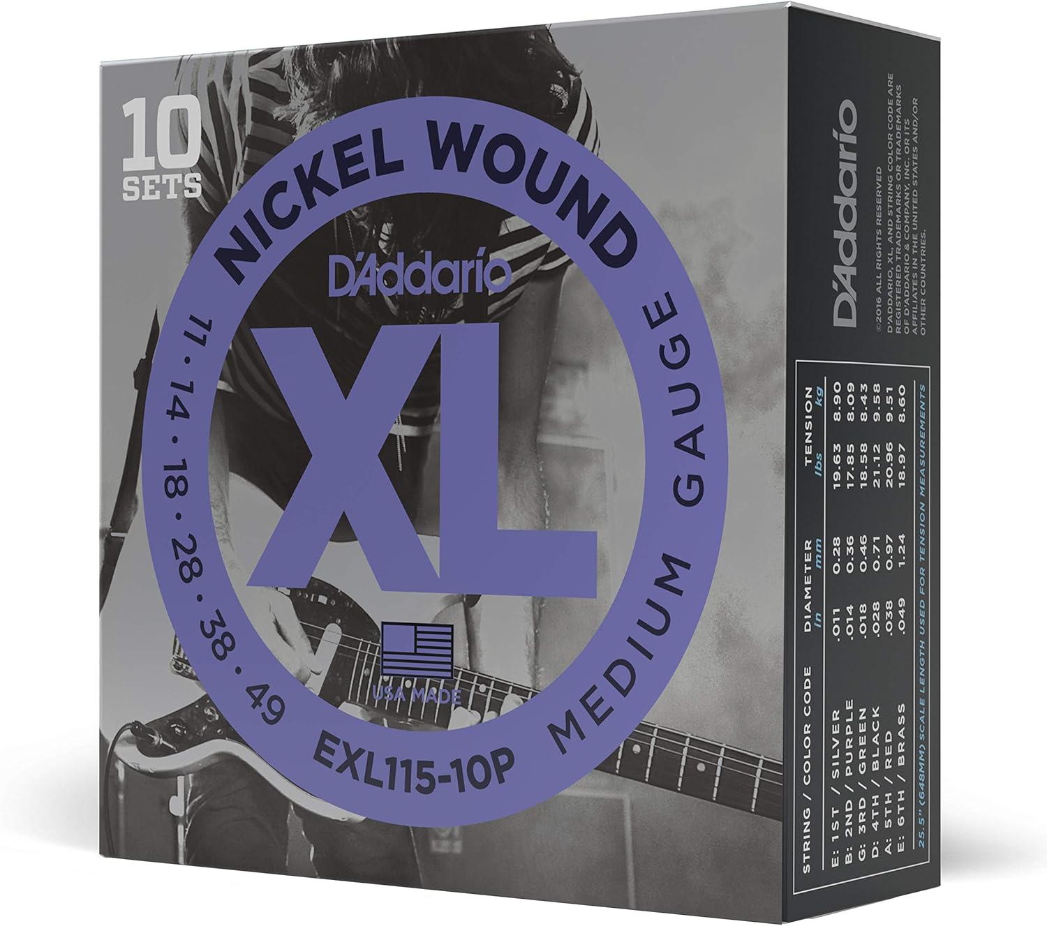 D'Addario Electric Guitar Strings, XL Nickel, EXL115W, Medium Gauge Wound Third 11-49, 6-String Set, Pack of 1 - Image 10
