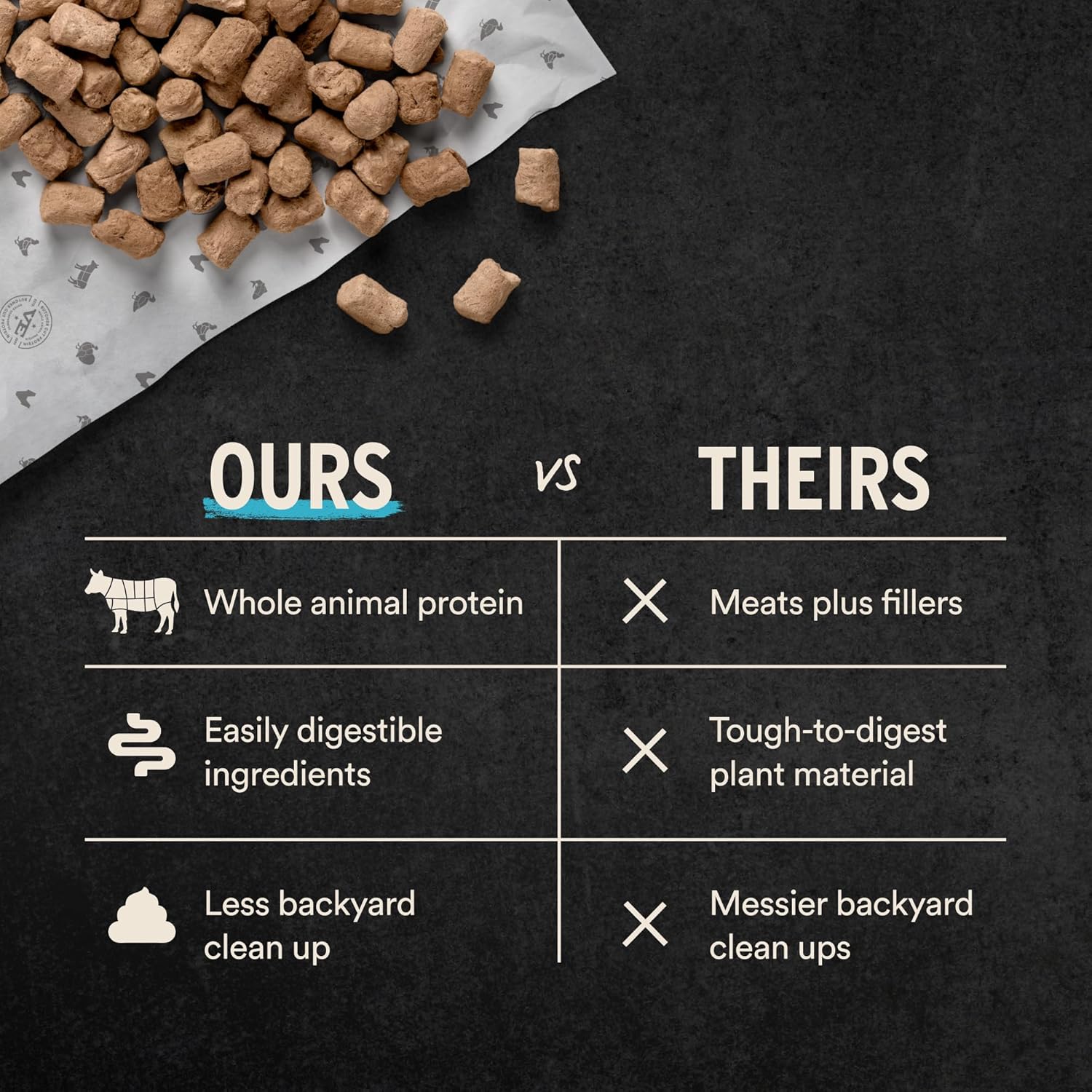 Healthy dog eating Vital Essentials raw beef and salmon nibs