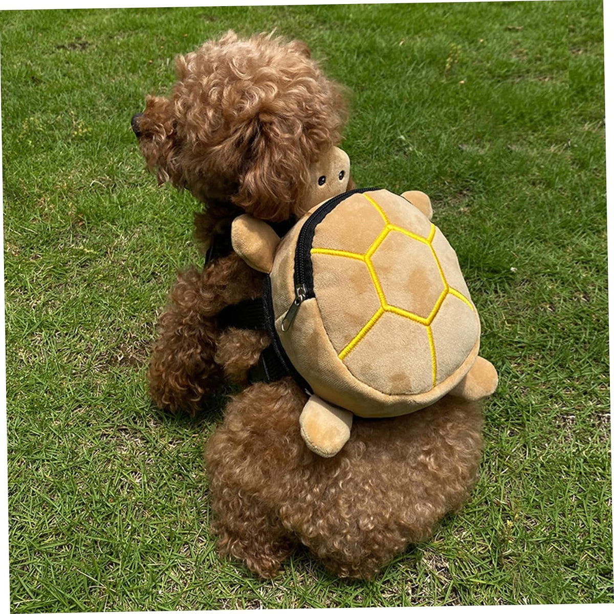 Light yellow plush turtle pet backpack with adjustable straps and breathable mesh lining