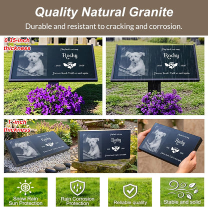 FANTAART cat memorial headstone displaying customized dates and sympathy quote engraving.