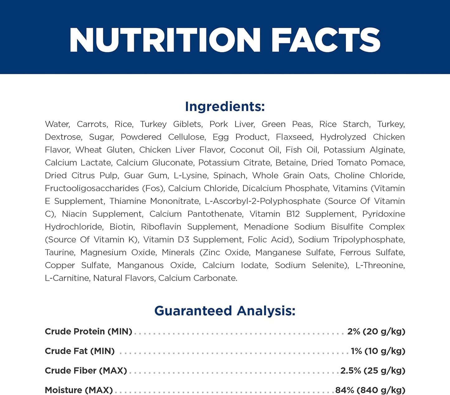 Hill's Prescription Diet ActivBiome Kidney Defense wet food formulation label details