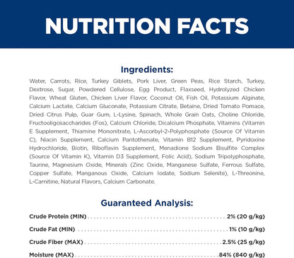 Hill's Prescription Diet ActivBiome Kidney Defense wet food formulation label details