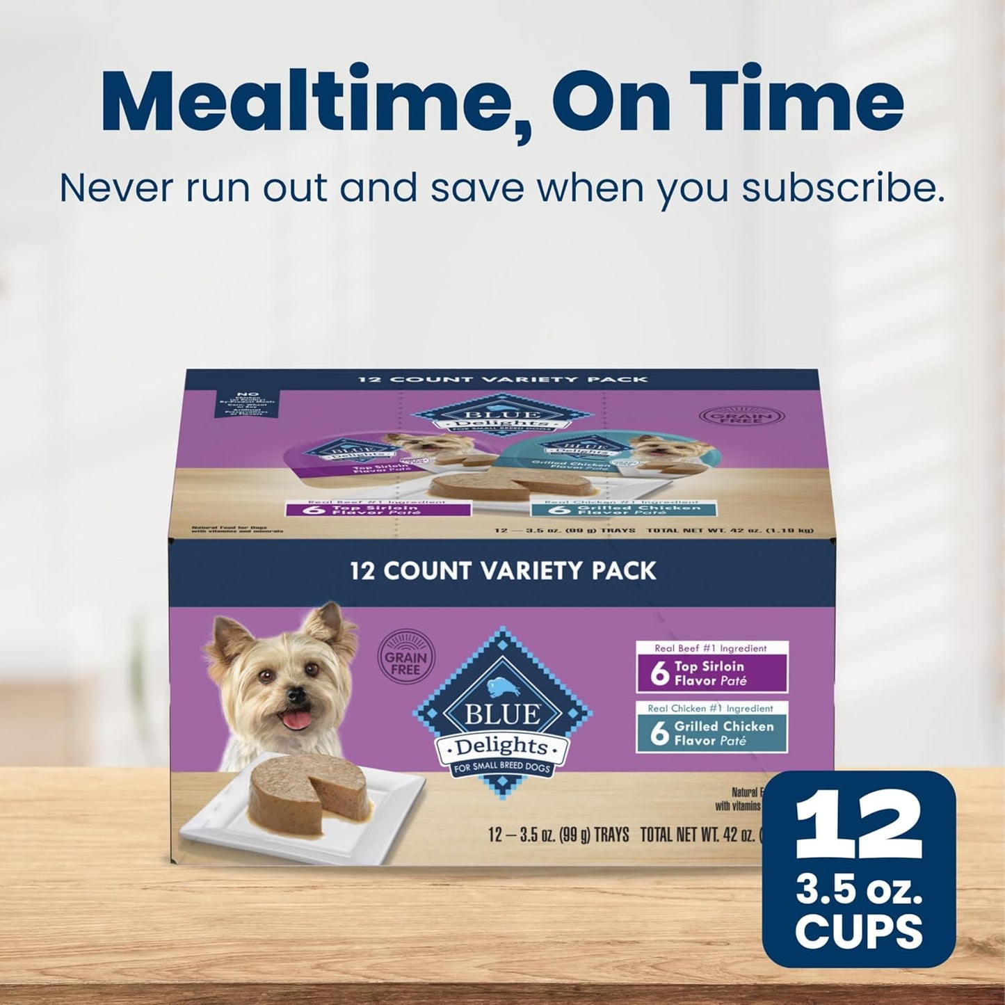 Blue Buffalo Delights Variety Pack Natural Grain Free Wet Dog Food for Small Breed Dogs (Top Sirloin Flavor Pat and Grilled Chicken Flavor Pat) with Natural Ingredients, 3.5-oz. Each (12 Cups) - Image 10