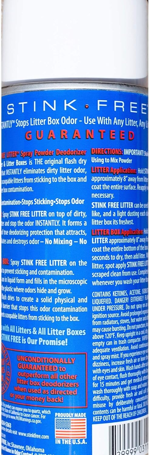Stink Free litter box powder spray full product packaging presentation