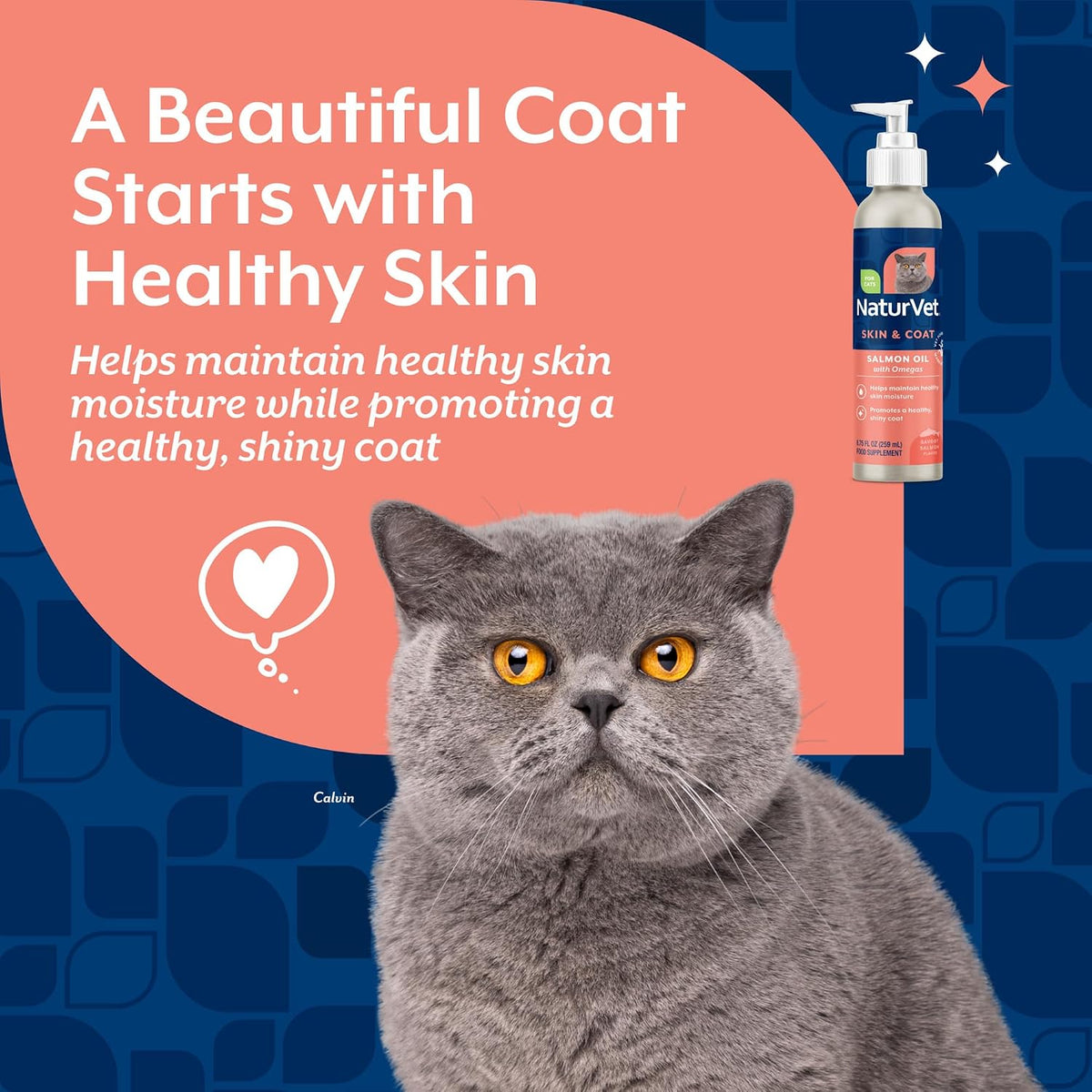 NaturVet liquid salmon oil cat supplement nutrition label showing omega fatty acids