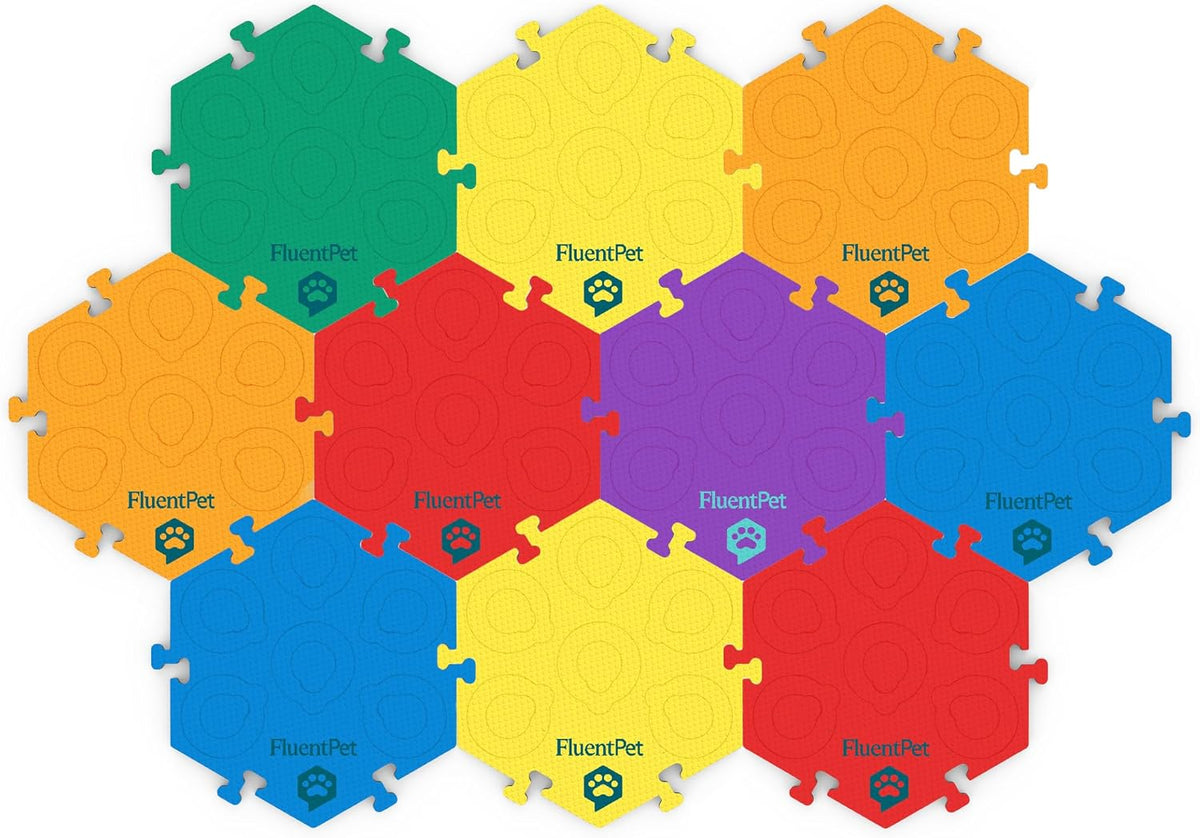 FluentPet non-slip tile base designed to hold up to six recordable pet buttons.