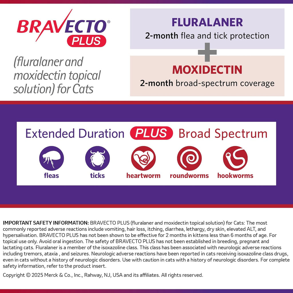 Authentic Bravecto Plus topical solution 2 month supply for cats
