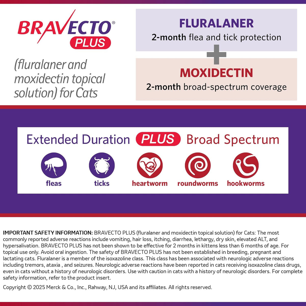 Authentic Bravecto Plus topical solution 2 month supply for cats