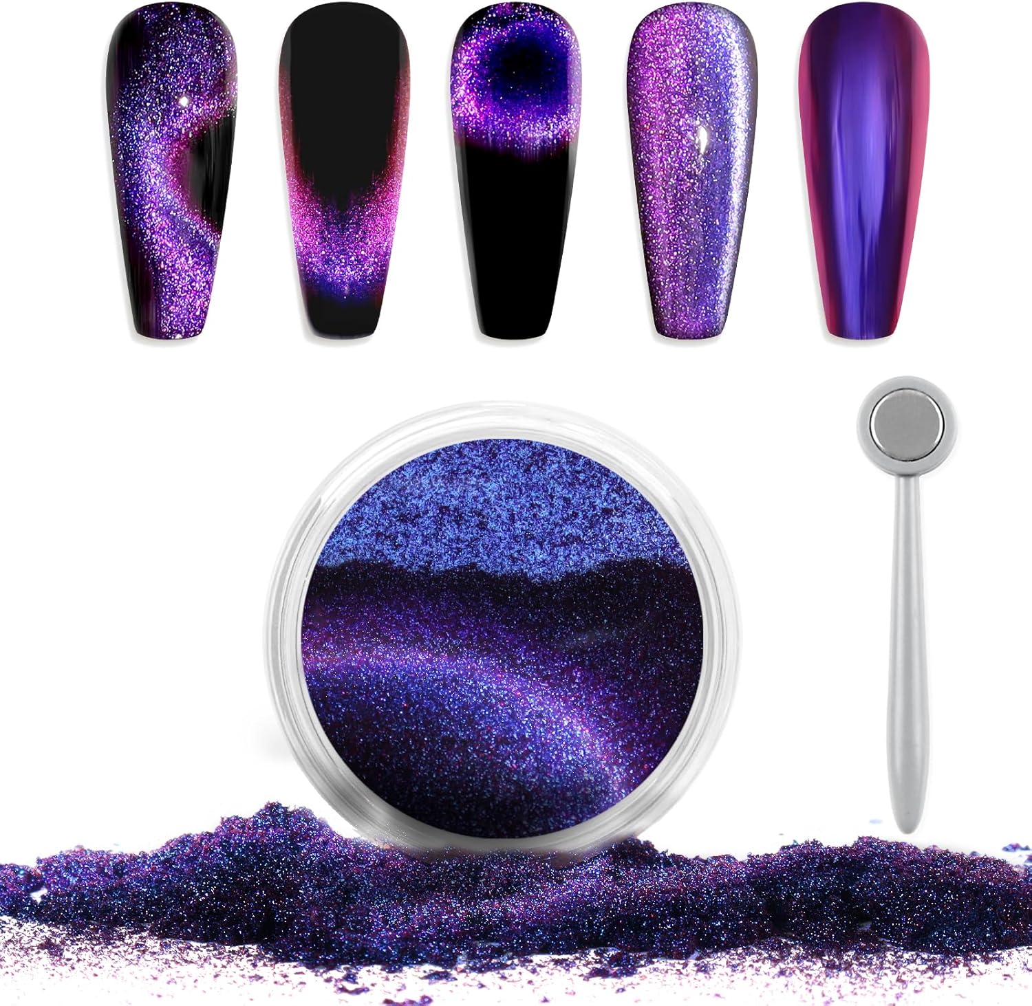 Laza cat eye chrome nail powder jar front view
