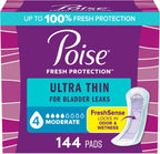Poise Ultra Thin Incontinence Pads packaging front view showing moderate absorbency rating.