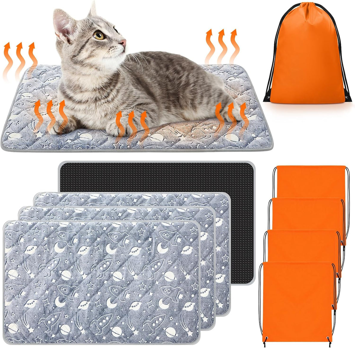 An overview of the machine washable layers of the self heating pet bed