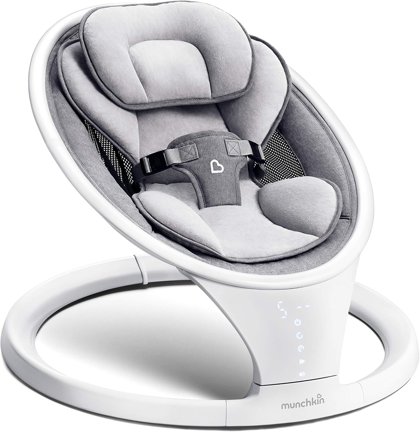 Munchkin electric baby swing white and grey front view