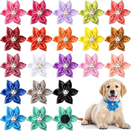 Reginary twenty pieces dog collar flowers front view showcasing vibrant multicolor assortment