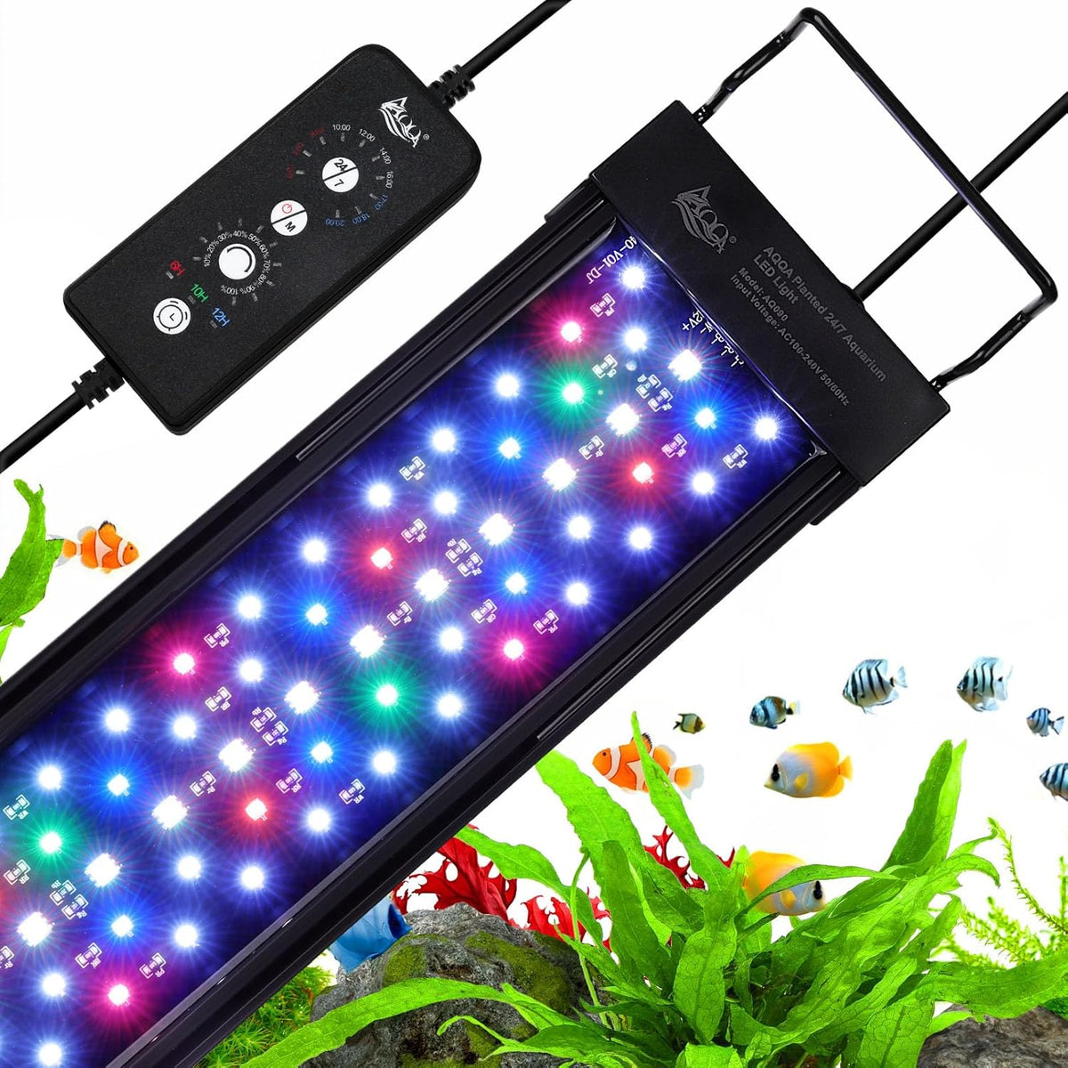 AQQA LED aquarium light front view for fish tanks