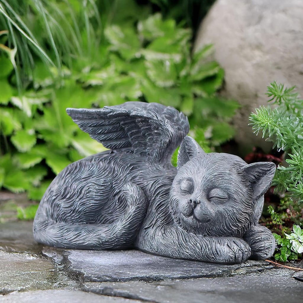 MRTDGCFY angel cat sculpture with forever loved engraving details.