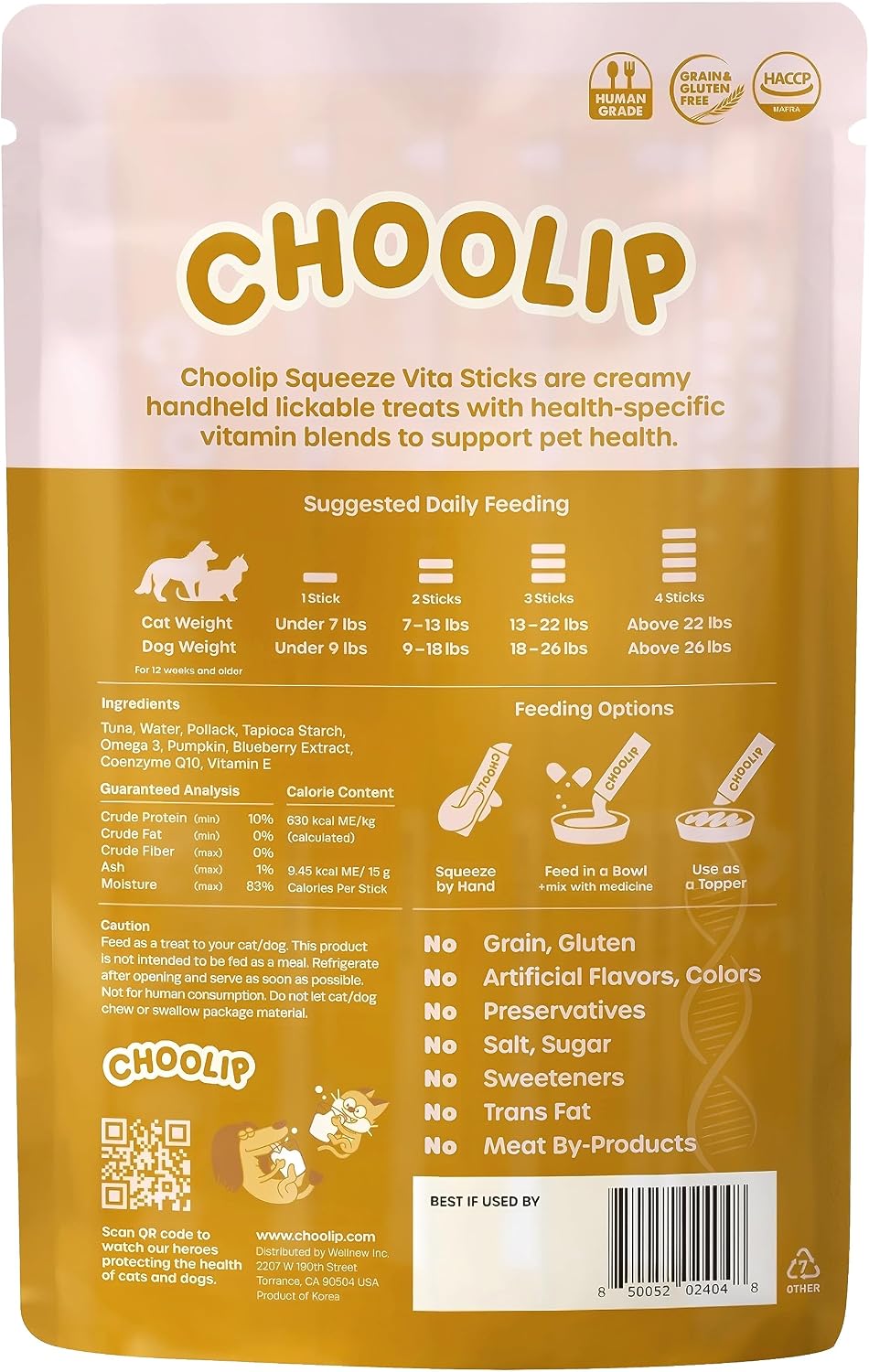 Choolip Squeeze Vita Stick Lickable Cat and Dog Treats, 7-Count Kidney Support, Tuna and Pollack with Pumpkin, Blueberry and Omega-3, Grain-Free, Vet-Formulated - Image 9