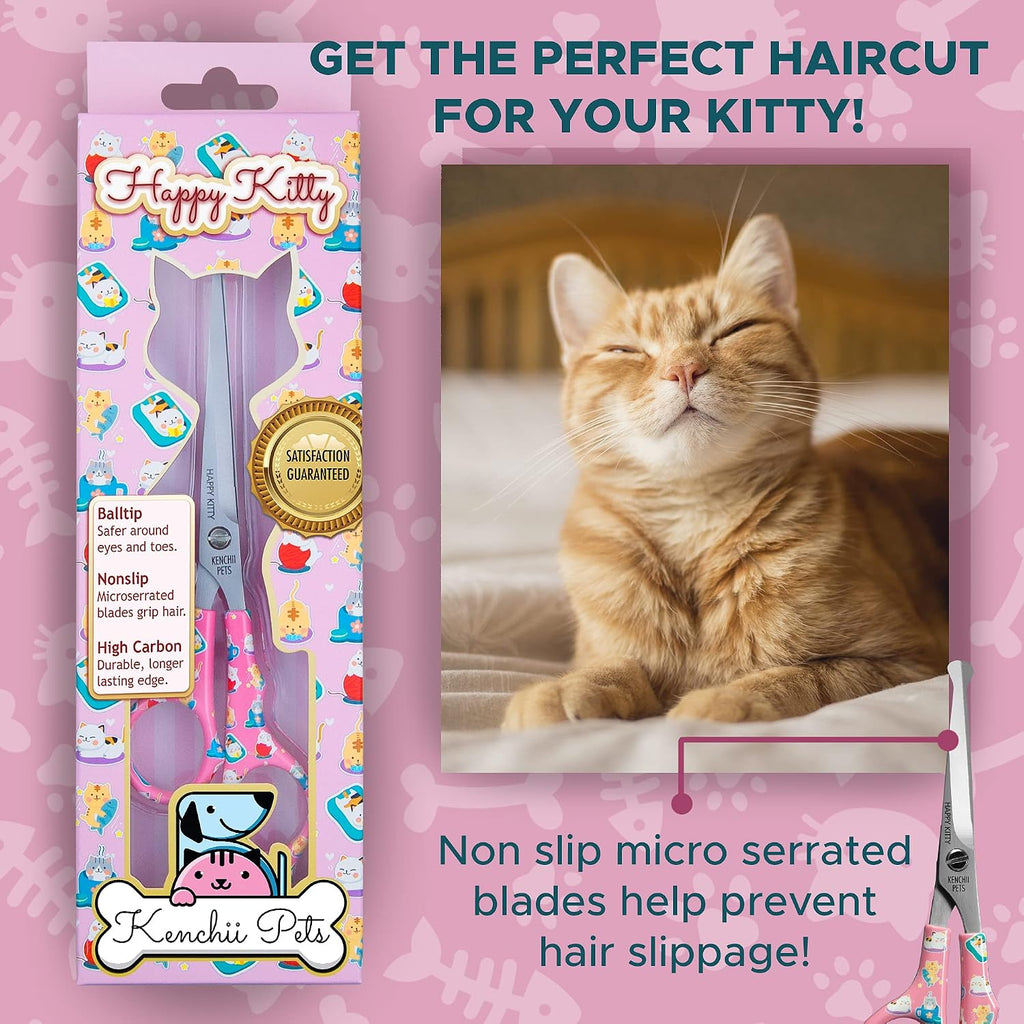 Stainless steel blades of Kenchii Happy Kitty pet trimming shears